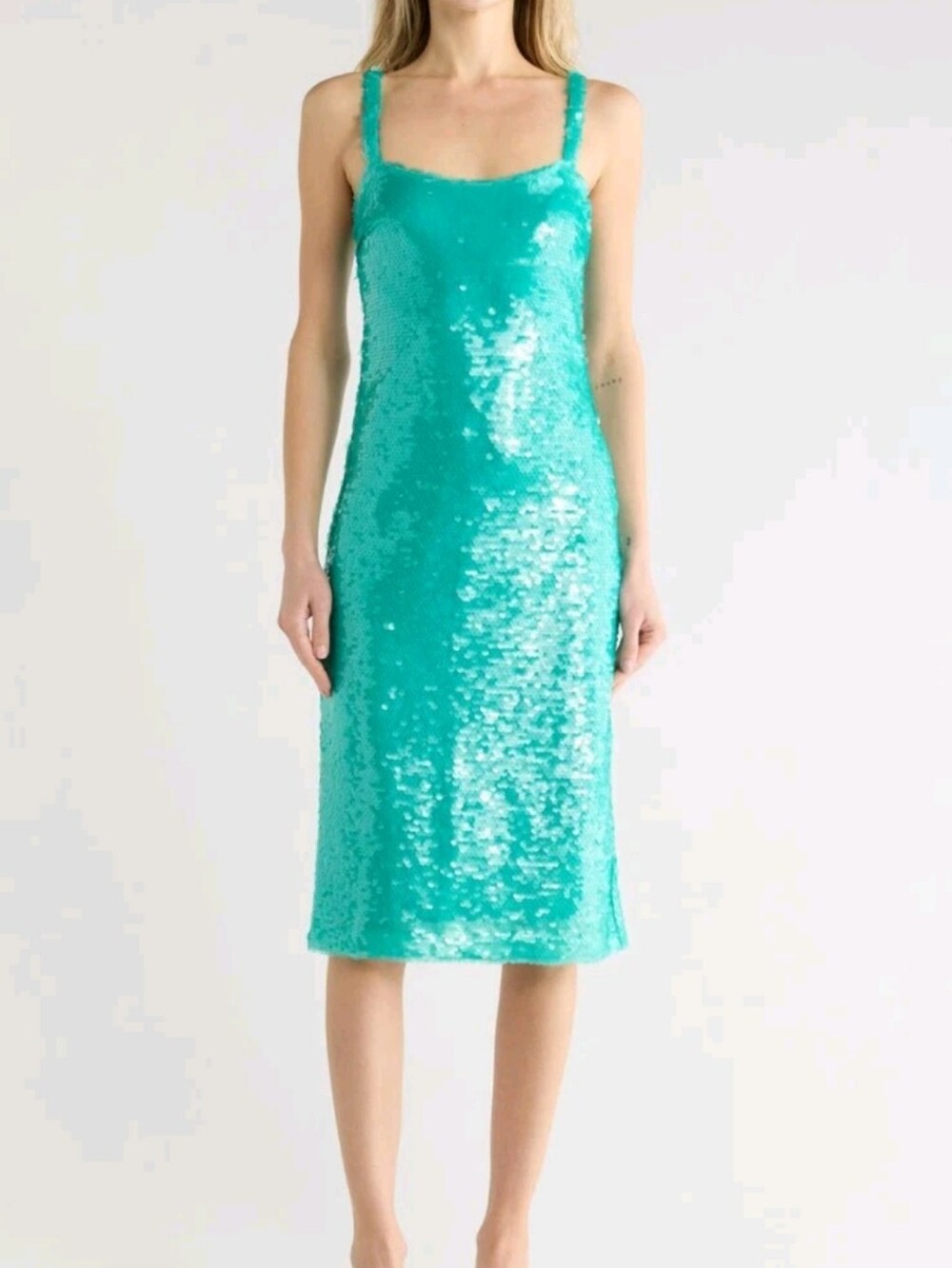 L'Agence Size 00 Blue & Green Gabin Sleeveless Lined Sequin Midi Dress $595